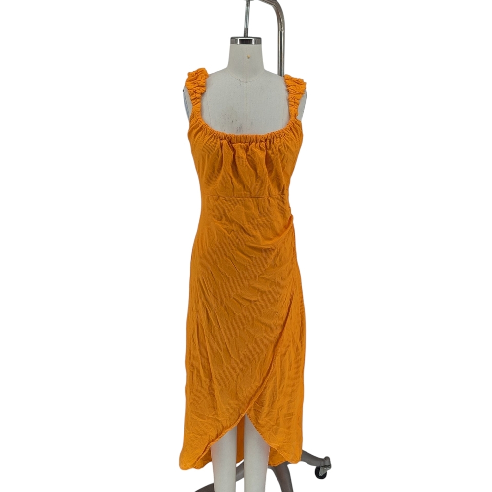 30033 Free People Faux Wrap High Low Dress Orange size Small bohemian summer